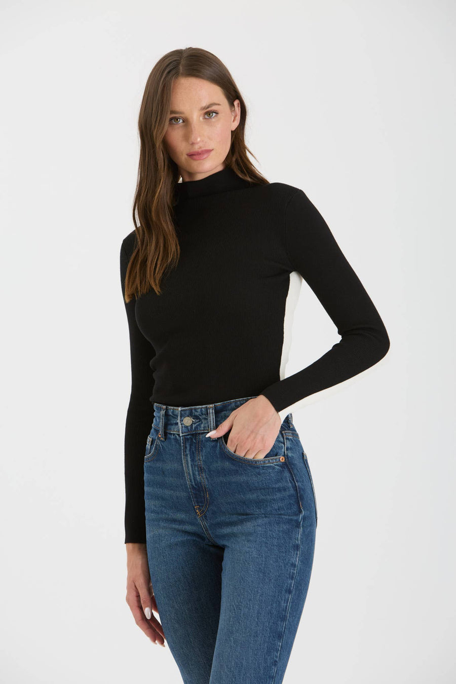 Zara Two Tone Mock Neck Sweater