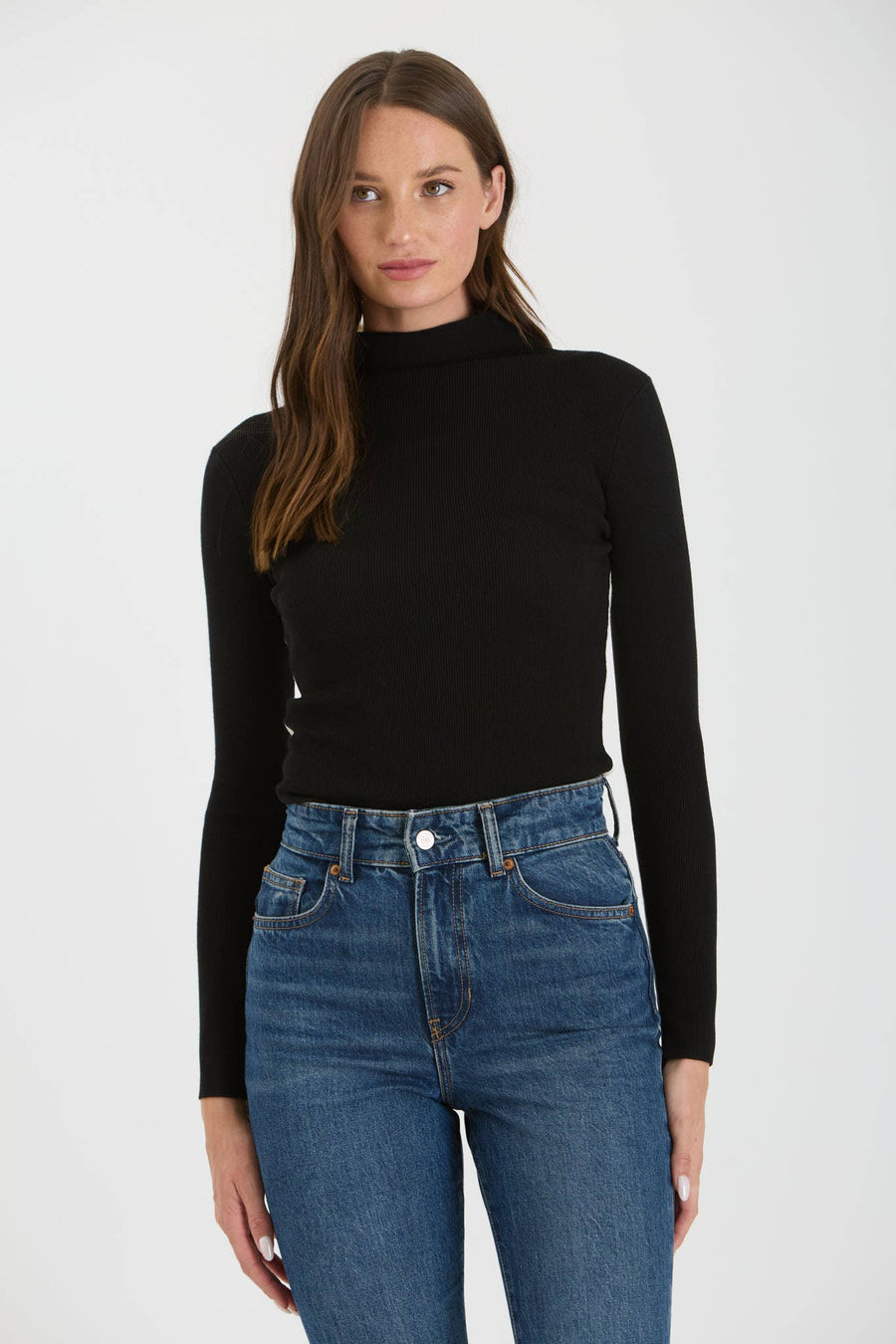 Zara Two Tone Mock Neck Sweater