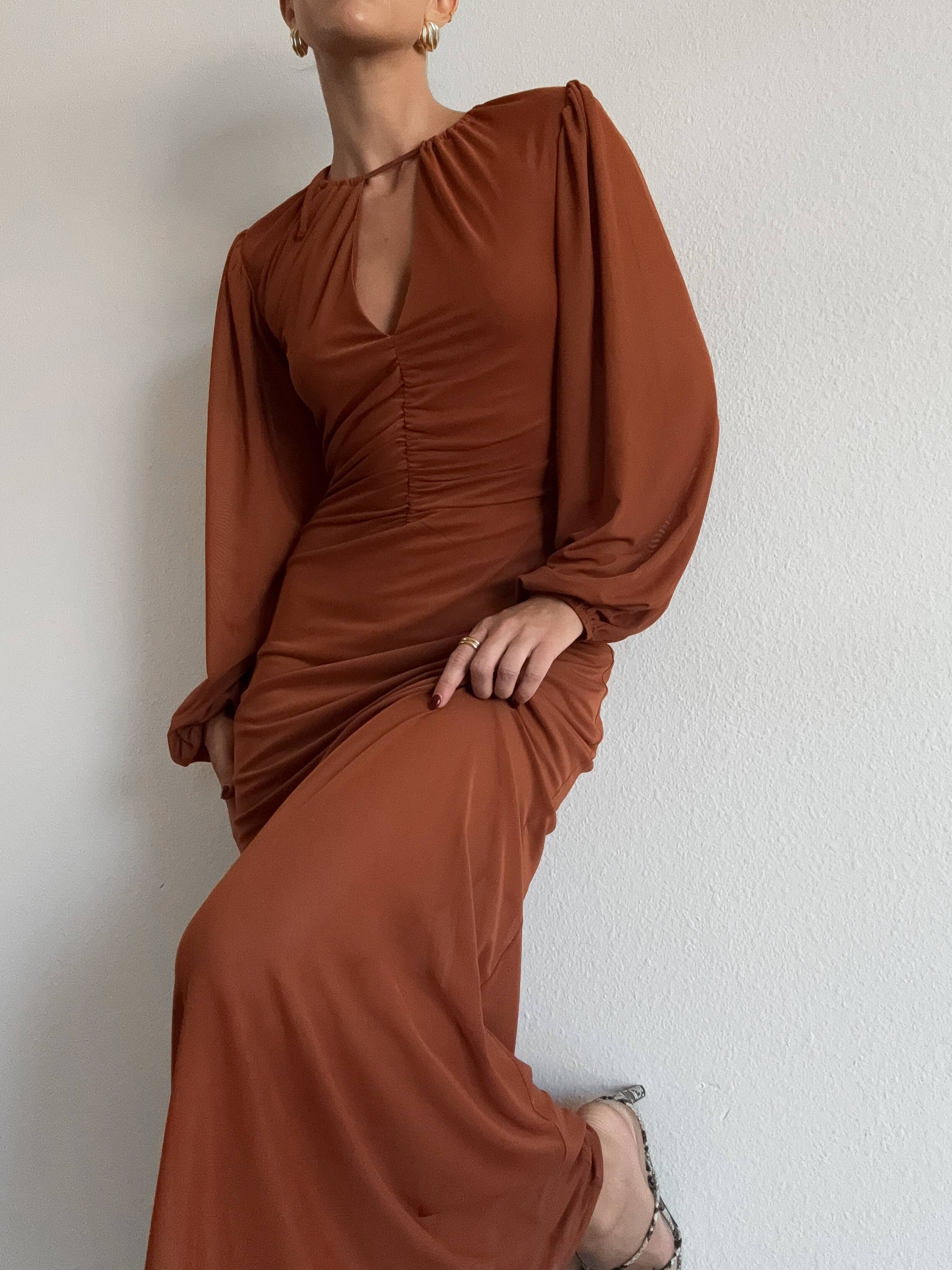 Selene Ruched Long Sleeve Maxi Dress