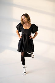 Willa Black Puff Sleeve Mini Dress