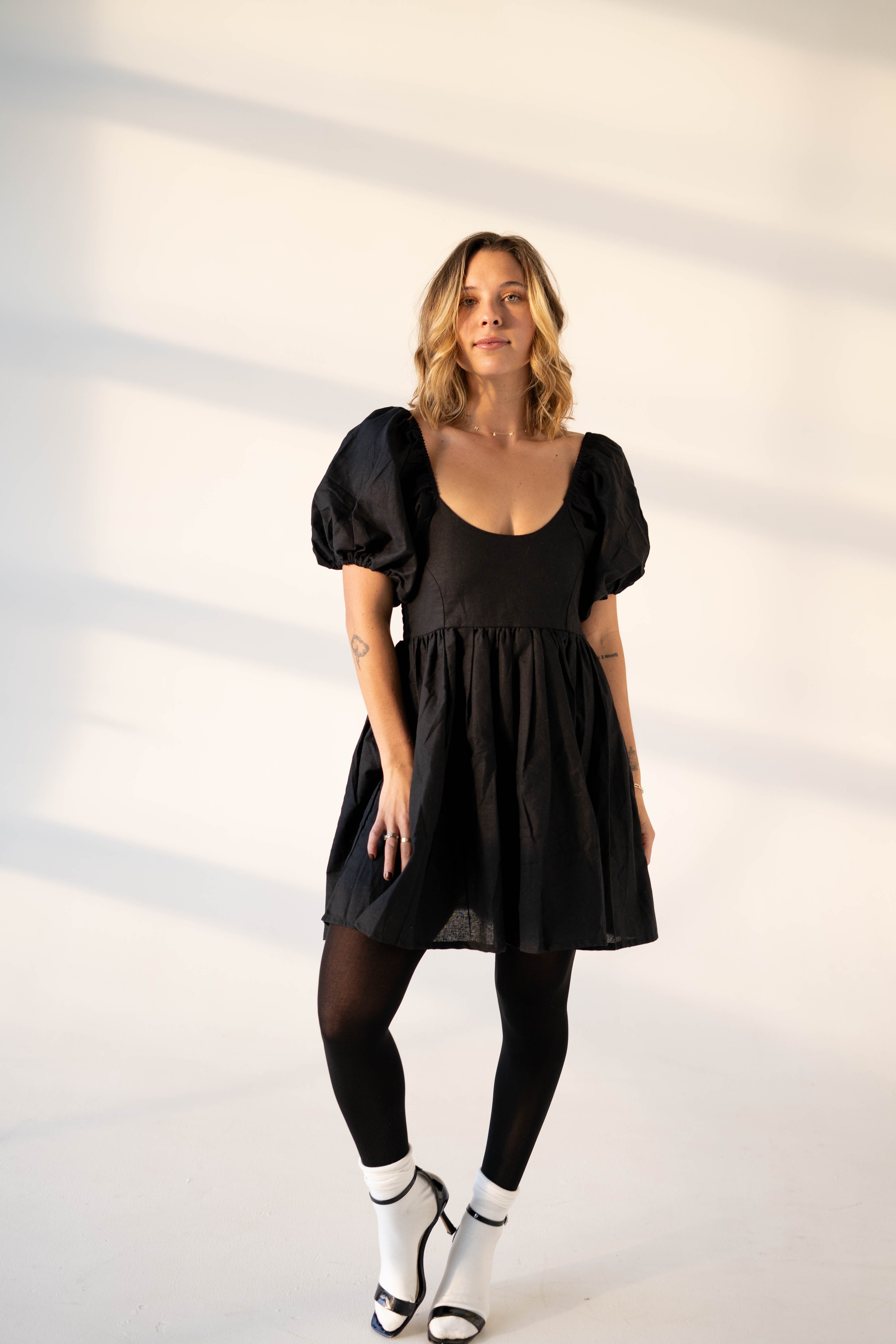 Willa Black Puff Sleeve Mini Dress