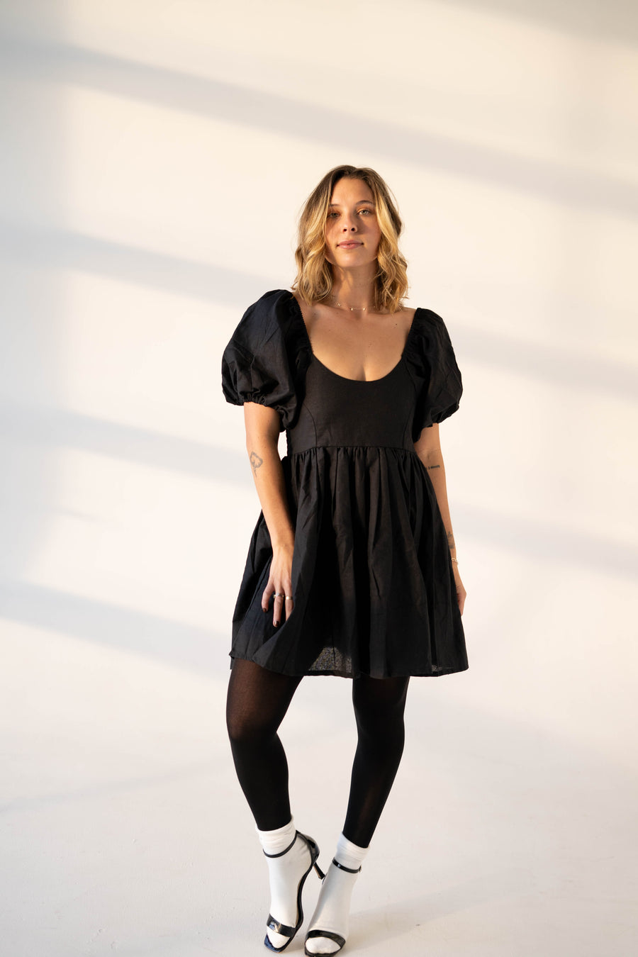 Willa Black Puff Sleeve Mini Dress