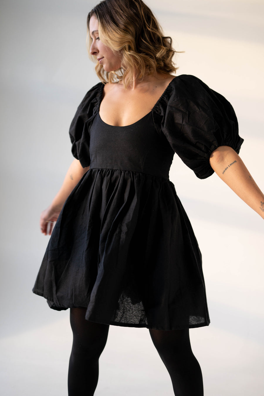 Willa Black Puff Sleeve Mini Dress