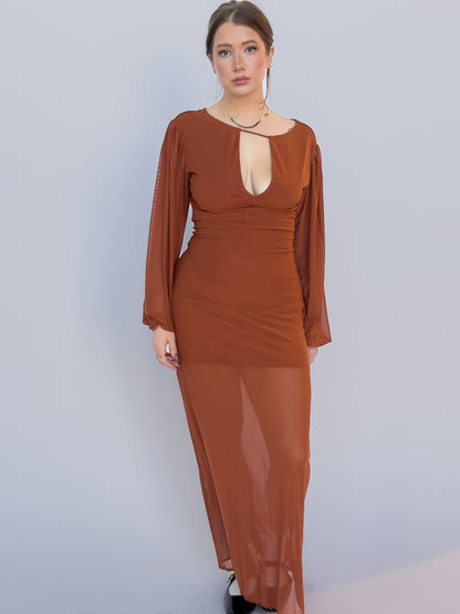 Selene Ruched Long Sleeve Maxi Dress
