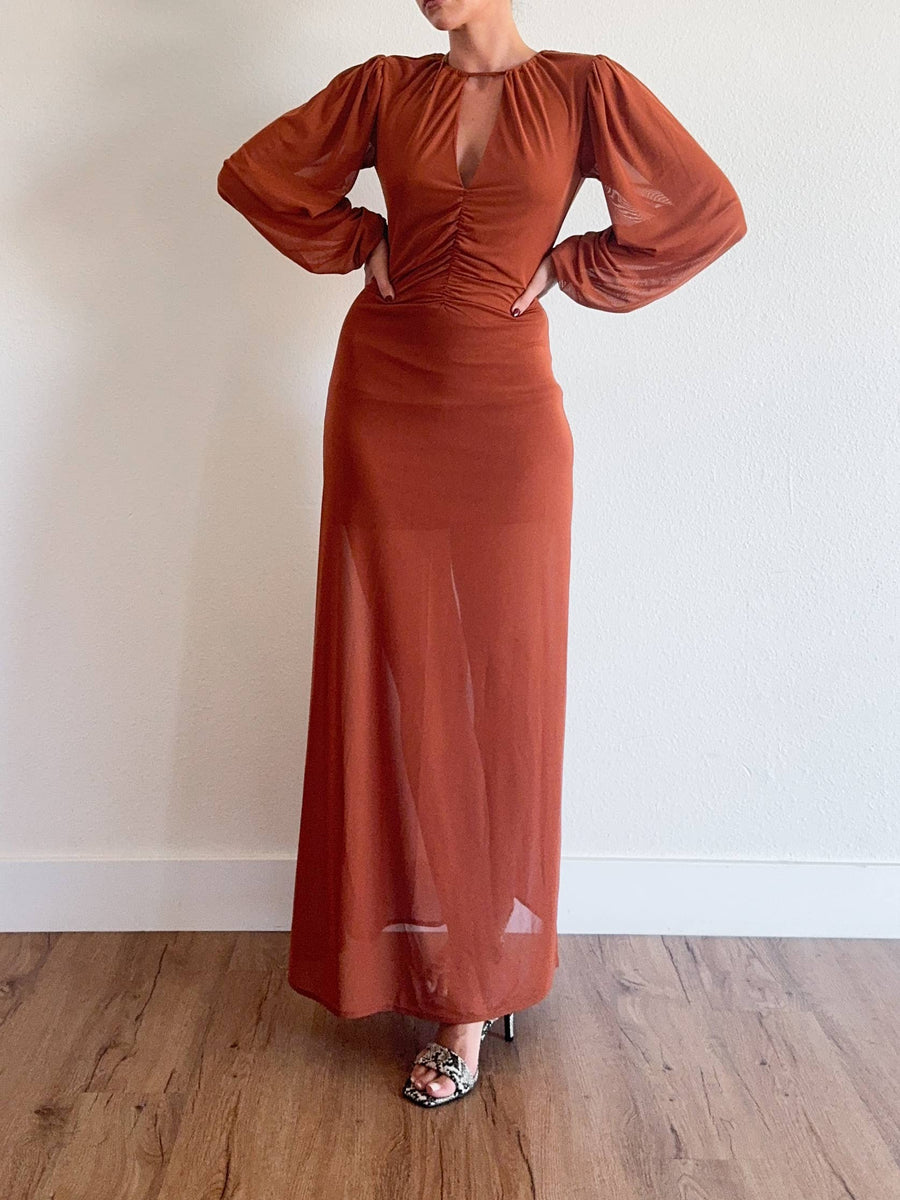 Selene Ruched Long Sleeve Maxi Dress